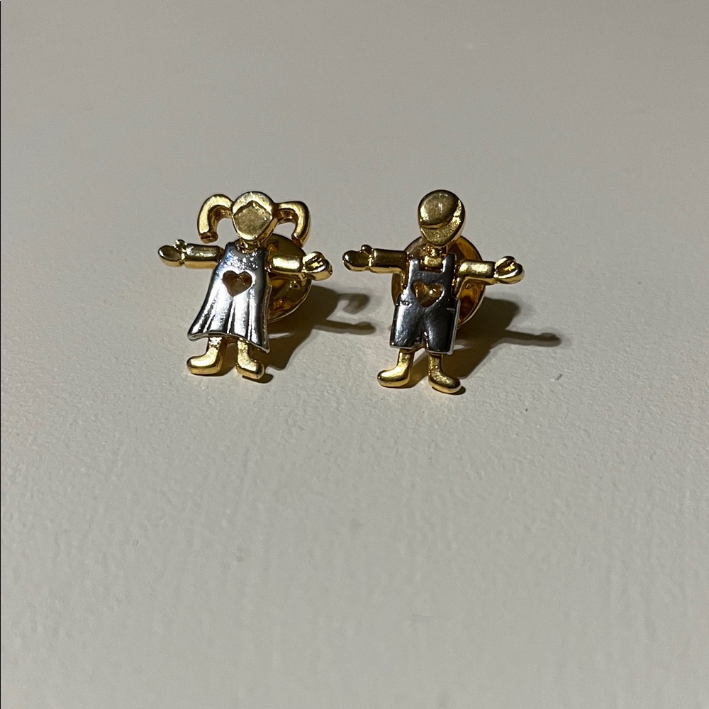 Gold and Silver Heart Brooch Set